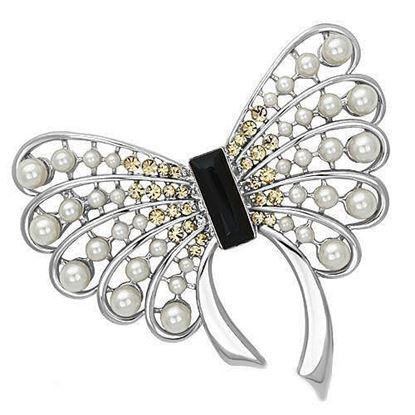 Picture of LO2868 - White Metal Brooches Imitation Rhodium Women Synthetic Jet