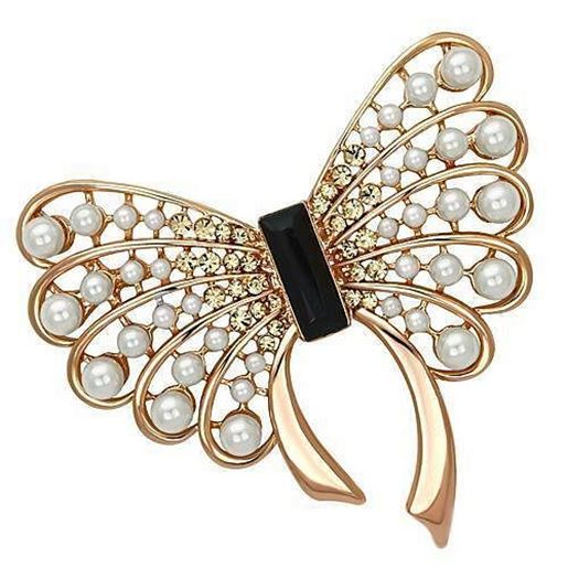 Picture of LO2869 - White Metal Brooches Flash Rose Gold Women Synthetic Jet