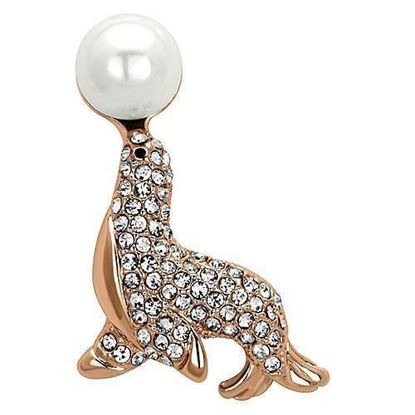 Picture of LO2873 - White Metal Brooches Flash Rose Gold Women Synthetic White