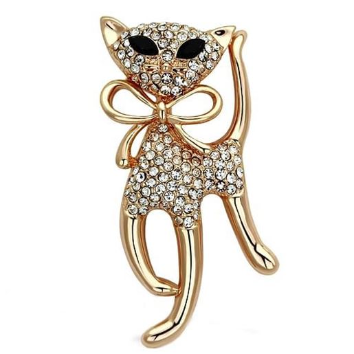 Picture of LO2901 - White Metal Brooches Flash Rose Gold Women Top Grade Crystal Jet