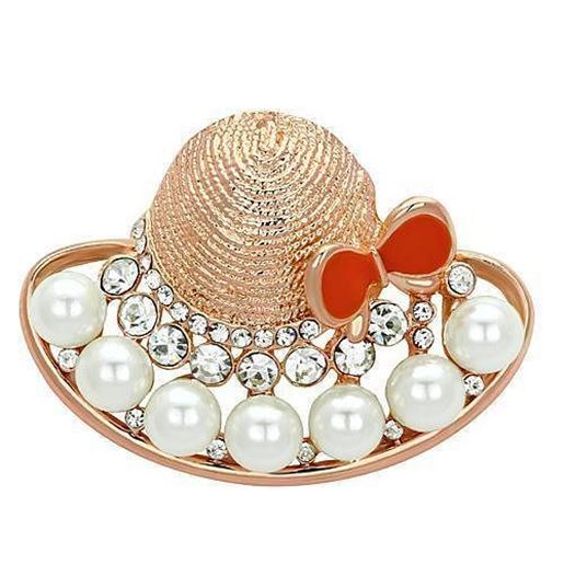 Picture of LO2902 - White Metal Brooches Flash Rose Gold Women Synthetic White