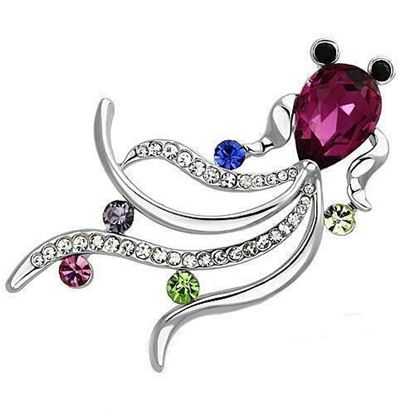 Picture of LO2904 - White Metal Brooches Imitation Rhodium Women Synthetic Fuchsia