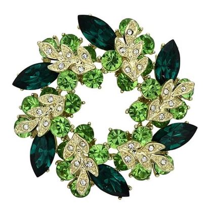 Picture of LO2918 - White Metal Brooches Flash Gold Women Top Grade Crystal Emerald