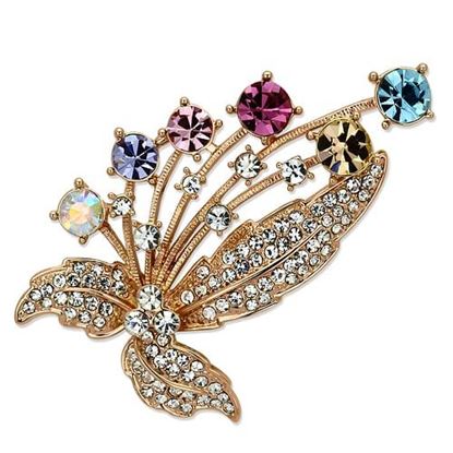 Picture of LO2922 - White Metal Brooches Flash Rose Gold Women Top Grade Crystal Multi Color