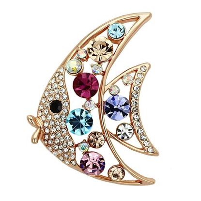 Picture of LO2923 - White Metal Brooches Flash Rose Gold Women Top Grade Crystal Multi Color