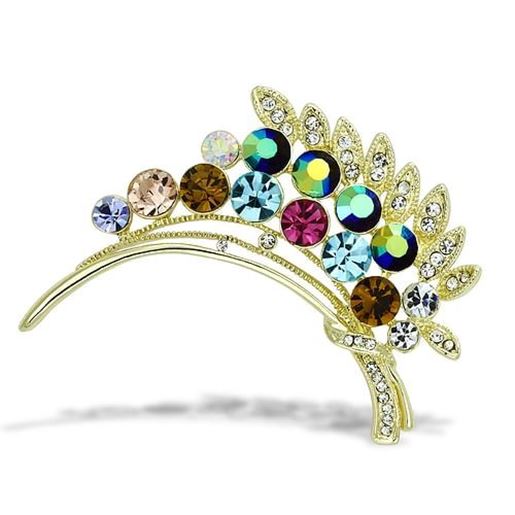 Picture of LO2929 - White Metal Brooches Flash Gold Women Top Grade Crystal Multi Color