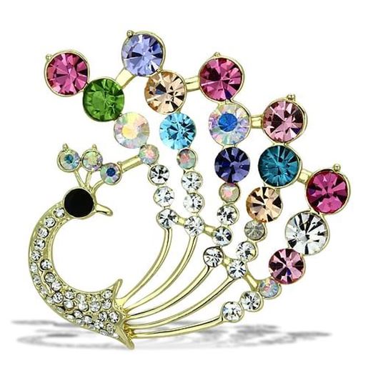 Picture of LO2931 - White Metal Brooches Flash Gold Women Top Grade Crystal Multi Color