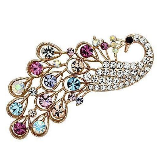 Picture of LO2932 - White Metal Brooches Flash Rose Gold Women Top Grade Crystal Multi Color