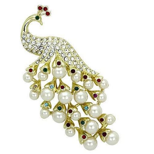 Picture of LO2933 - White Metal Brooches Flash Gold Women Synthetic White