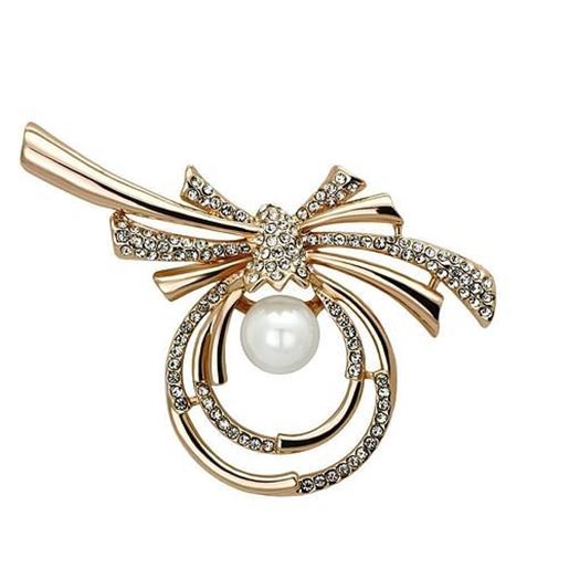 Picture of LO2939 - White Metal Brooches Flash Rose Gold Women Synthetic White