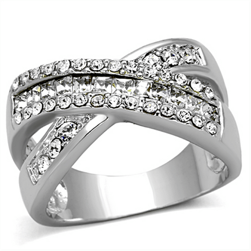 Picture of LO2942 - Brass Ring Rhodium Women Top Grade Crystal Clear