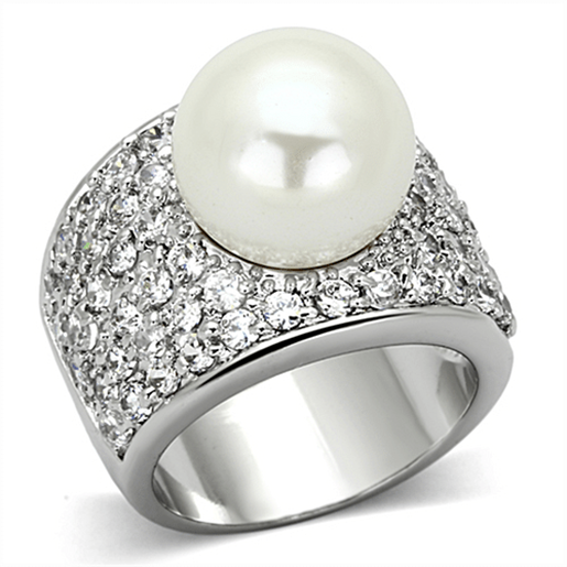 Picture of LO2951 - Brass Ring Rhodium Women Synthetic White