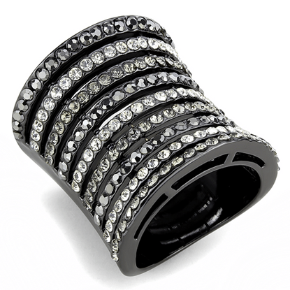 Picture of LO2967 - Brass Ring Ruthenium Women Top Grade Crystal Black Diamond