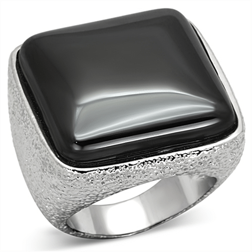 Picture of LO3045 - Brass Ring Rhodium Women Semi-Precious Jet