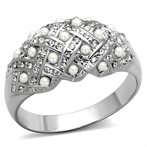 Picture of LO3183 - Brass Ring Rhodium Women Synthetic White