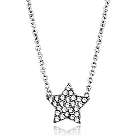 Picture of LO3225 - Brass Necklace Rhodium Women Top Grade Crystal Clear