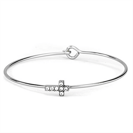 Picture of LO3266 - Brass Bangle Rhodium Women Top Grade Crystal Clear