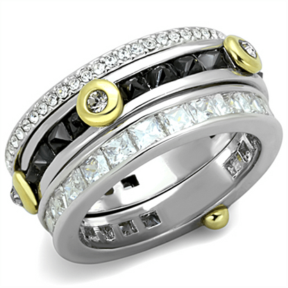 Picture of LO3287 - Brass Ring Reverse Two-Tone Women AAA Grade CZ Black Diamond