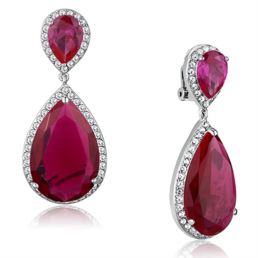 Picture of LO3296 - Brass Earrings Rhodium Women AAA Grade CZ Ruby