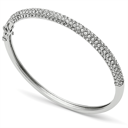 Picture of LO3438 - Brass Bangle Rhodium Women Top Grade Crystal Clear