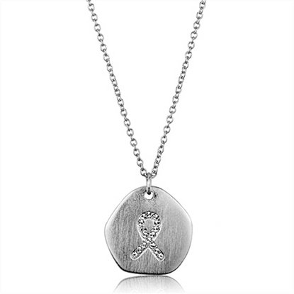 Picture of LO3480 - Brass Chain Pendant Rhodium+Brushed Women Top Grade Crystal Clear