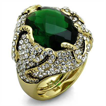 Picture of LO3588 - Brass Ring Flash Gold Women Synthetic Emerald