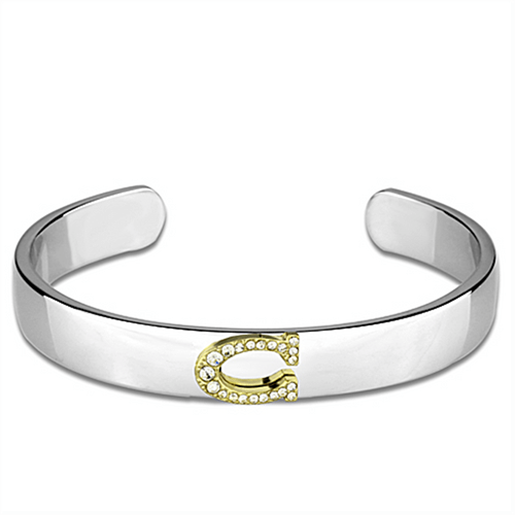 Picture of LO3613 - White Metal Bangle Reverse Two-Tone Women Top Grade Crystal Clear