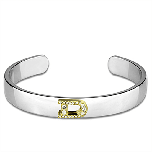 Picture of LO3614 - White Metal Bangle Reverse Two-Tone Women Top Grade Crystal Clear