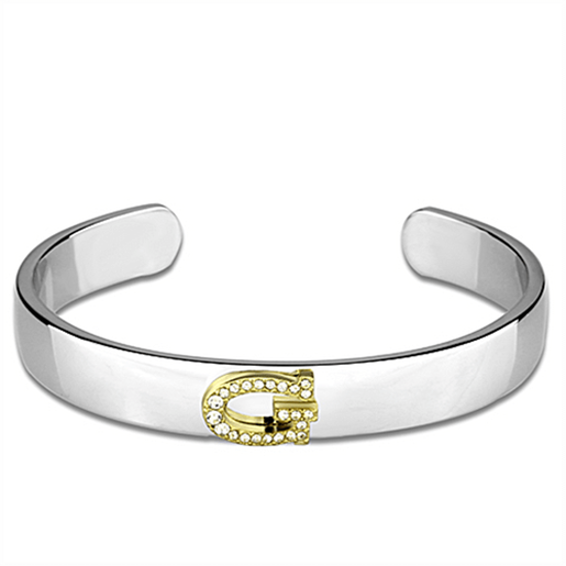 Picture of LO3617 - White Metal Bangle Reverse Two-Tone Women Top Grade Crystal Clear