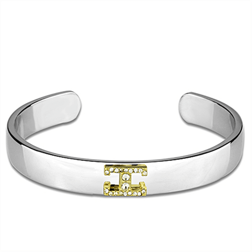 Picture of LO3619 - White Metal Bangle Reverse Two-Tone Women Top Grade Crystal Clear