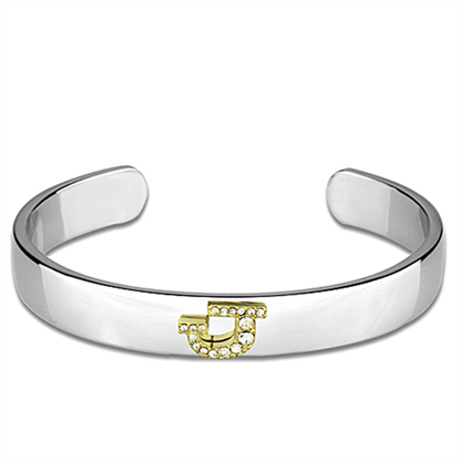 Picture of LO3620 - White Metal Bangle Reverse Two-Tone Women Top Grade Crystal Clear