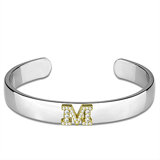 Picture of LO3624 - White Metal Bangle Reverse Two-Tone Women Top Grade Crystal Clear