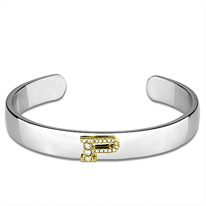 Picture of LO3626 - White Metal Bangle Reverse Two-Tone Women Top Grade Crystal Clear