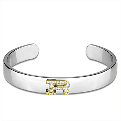 Picture of LO3628 - White Metal Bangle Reverse Two-Tone Women Top Grade Crystal Clear