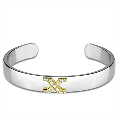 Picture of LO3634 - White Metal Bangle Reverse Two-Tone Women Top Grade Crystal Clear