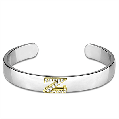 Picture of LO3636 - White Metal Bangle Reverse Two-Tone Women Top Grade Crystal Clear