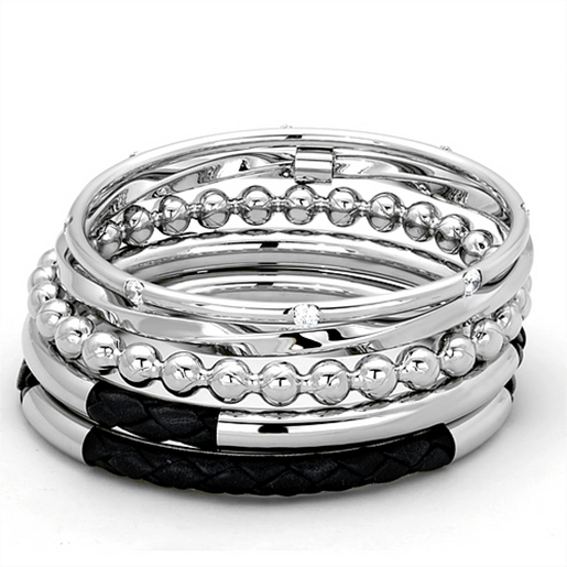 Picture of LO3640 - Stainless Steel Bangle High polished (no plating) Women AAA Grade CZ Clear