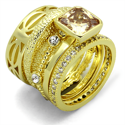 Picture of LO3647 - Brass Ring Gold Women AAA Grade CZ Champagne