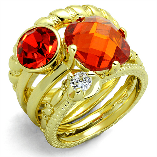 Picture of LO3649 - Brass Ring Gold Women AAA Grade CZ Orange