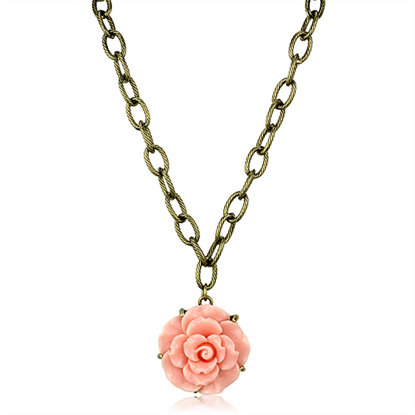 Picture of LO3662 - Brass Necklace Antique Copper Women Synthetic Rose