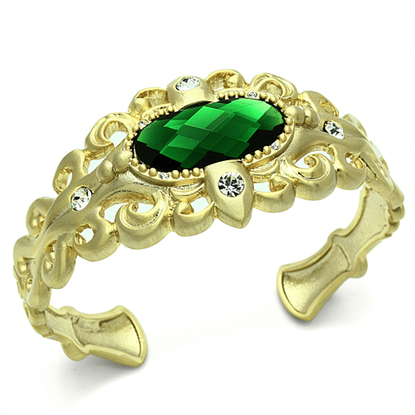 Picture of LO3666 - Brass Bangle Gold & Brush Women Synthetic Emerald