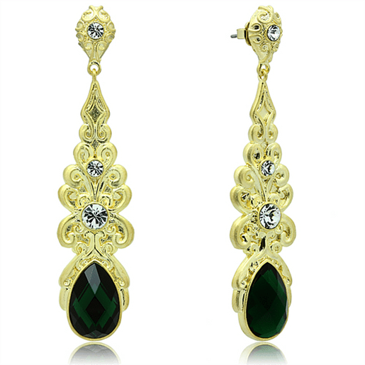 Picture of LO3669 - Brass Earrings Gold & Brush Women Synthetic Emerald