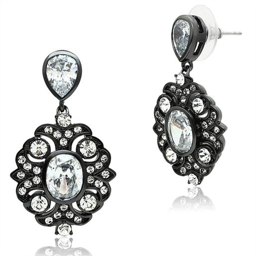 Picture of LO3687 - Brass Earrings Ruthenium Women AAA Grade CZ Clear