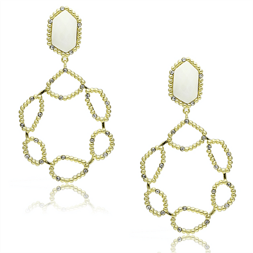 Picture of LO3693 - Brass Earrings Gold & Brush Women Synthetic White