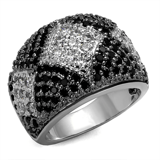 Picture of LO3738 - Brass Ring Rhodium + Ruthenium Women AAA Grade CZ Black Diamond