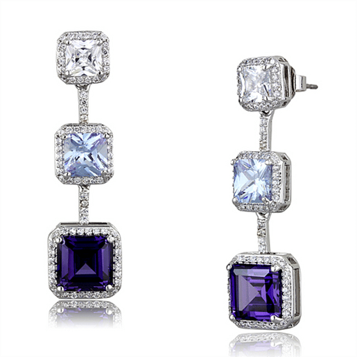 Picture of LO3754 - Brass Earrings Rhodium Women AAA Grade CZ Amethyst