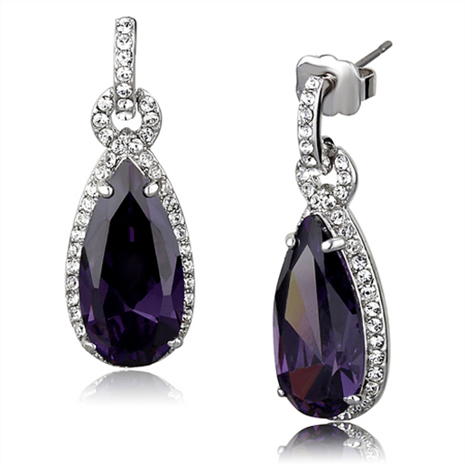 Picture of LO3756 - Brass Earrings Rhodium Women AAA Grade CZ Amethyst