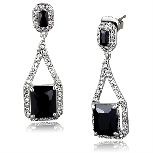 Picture of LO3758 - Brass Earrings Rhodium Women AAA Grade CZ Jet