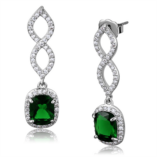 Picture of LO3761 - Brass Earrings Rhodium Women Synthetic Emerald