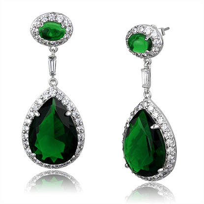 Picture of LO3762 - Brass Earrings Rhodium Women Synthetic Emerald